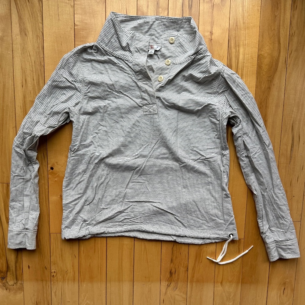 LL Bean Signature striped  Long‎ Sleeve Pullover Top Waist Tie Mock Neck